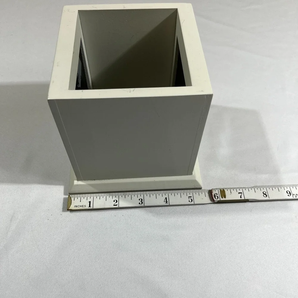 White Wooden Receipt Box Desktop Organizer Square Paper Storage Holder Office